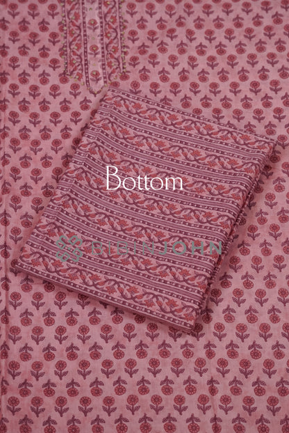 Cotton Embroidery Unstitched Salwar Suit Material Soft Pink bottom