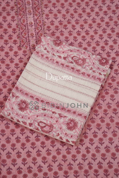 Cotton Embroidery Unstitched Salwar Suit Material Soft Pink dupatta