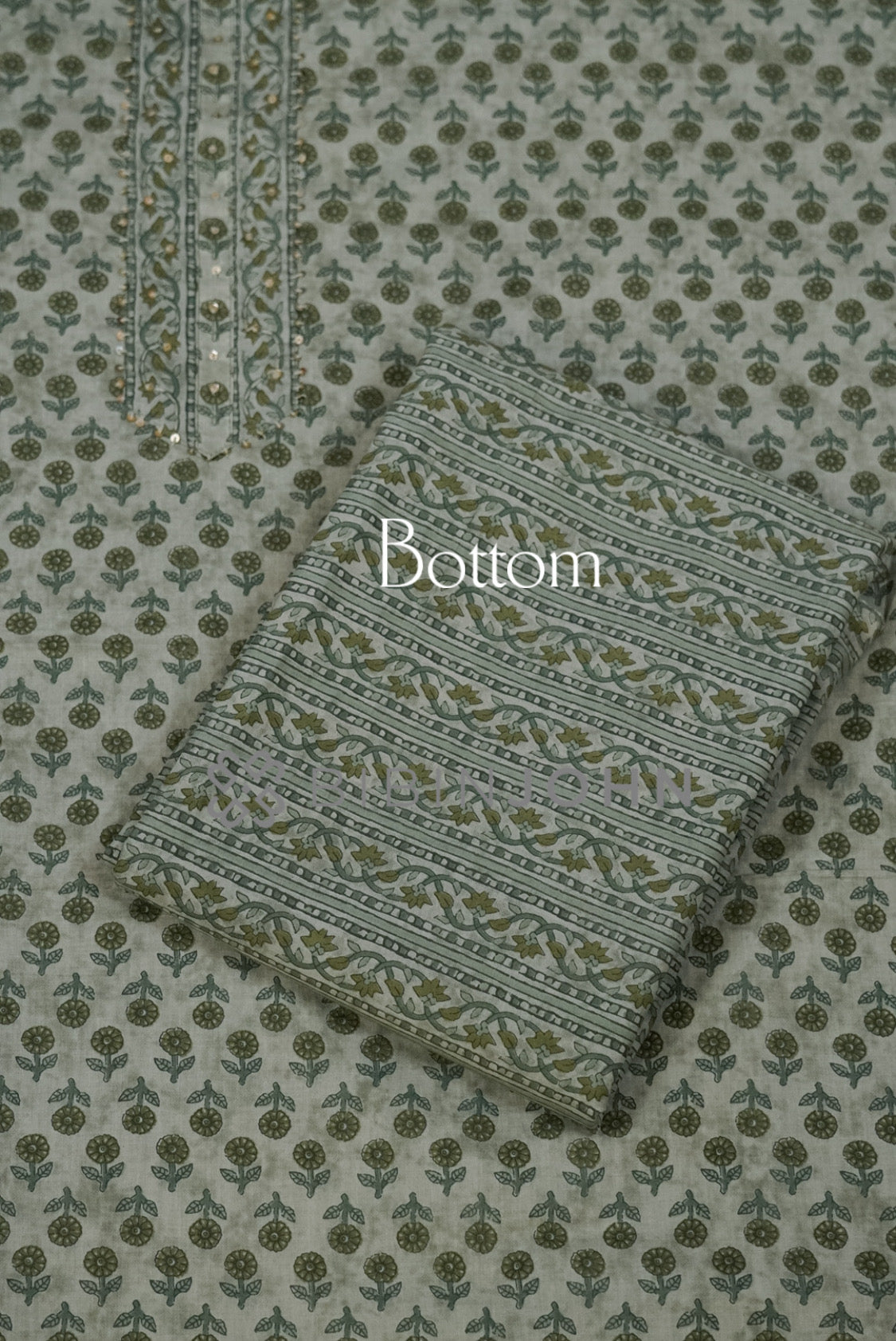 Cotton Embroidery Unstitched Salwar Suit Material Sage green bottom