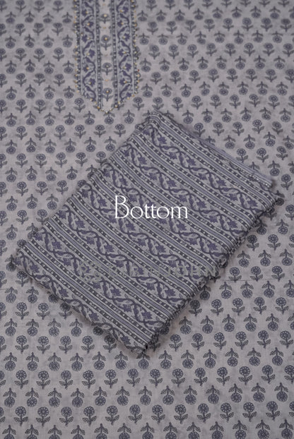 Cotton Embroidery Unstitched Salwar Suit Material Powder Grey BJ0632