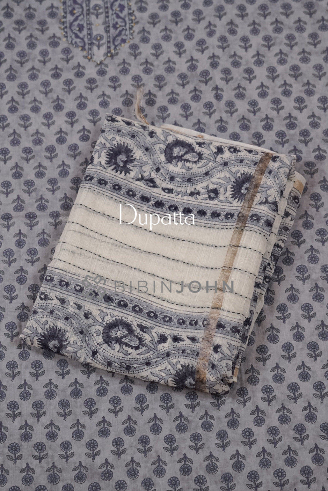 Cotton Embroidery Unstitched Salwar Suit Material Powder Grey BJ0632