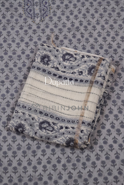 Cotton Embroidery Unstitched Salwar Suit Material Powder Grey BJ0632