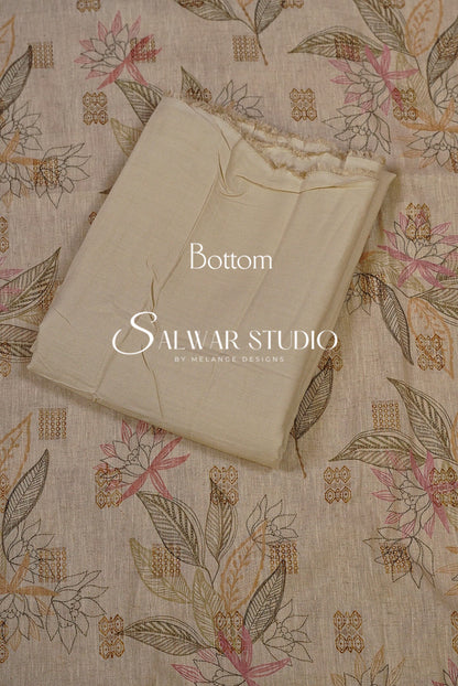 Cotton Embroidery Semi Stitched Salwar suits Dress Material Creamish AC0226
