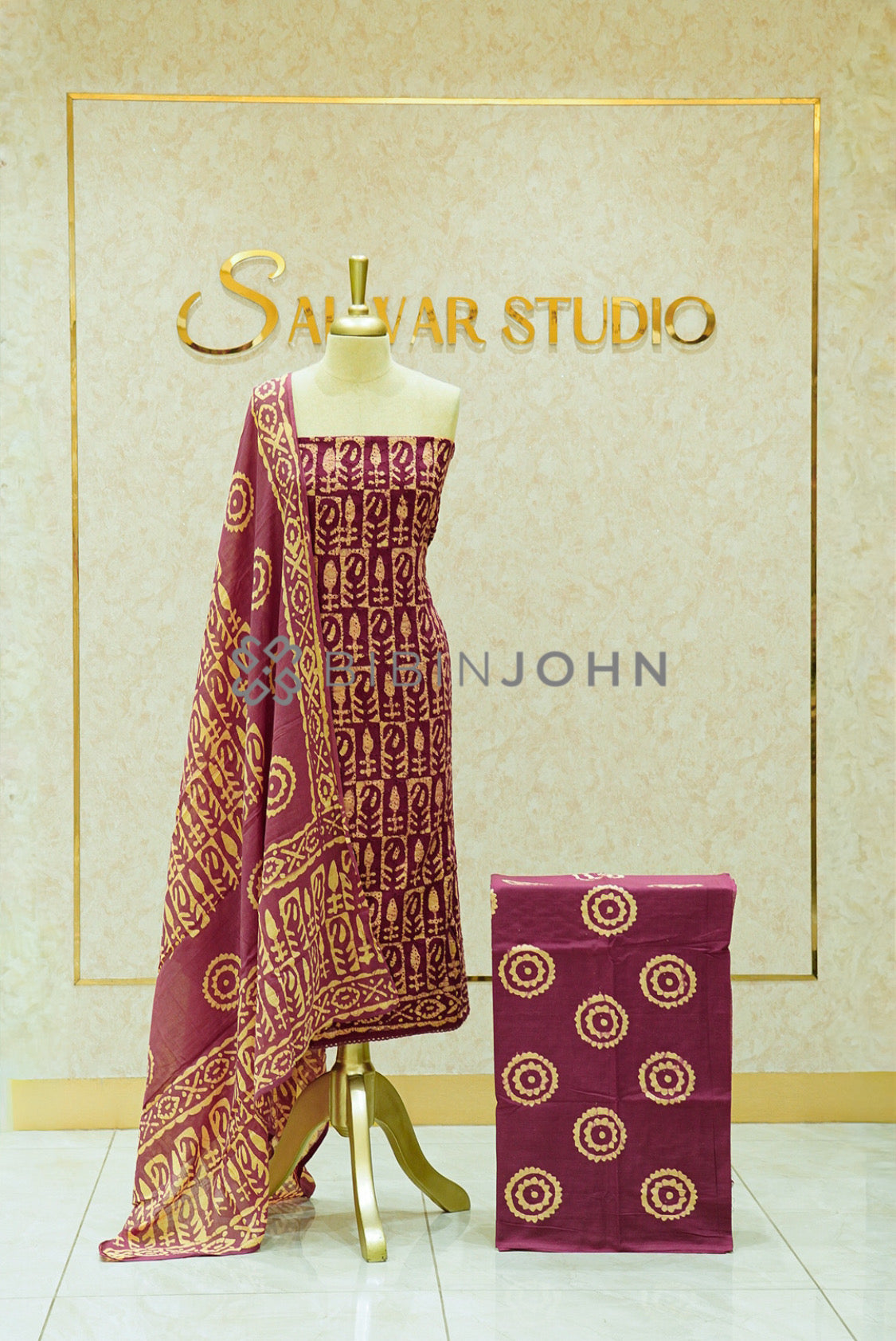 Cotton Hakoba Unstitched Salwar Suit Material Wine Magenta