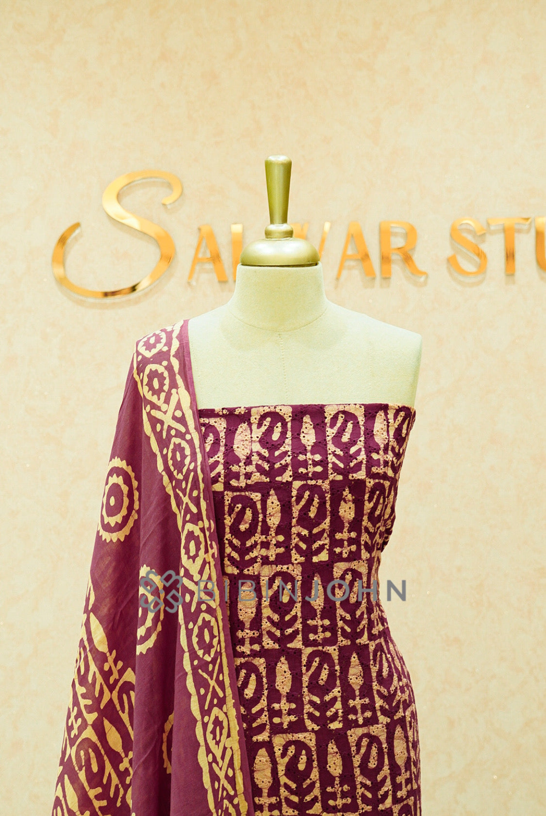 Cotton Hakoba Unstitched Salwar Suit Material Wine Magenta  CLOSE VIEW