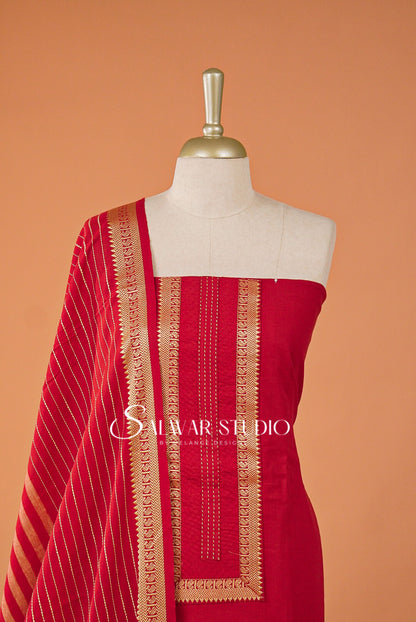 Cotton Unstitched Salwar Suit Dress Material Deep Crimson Red AC0167