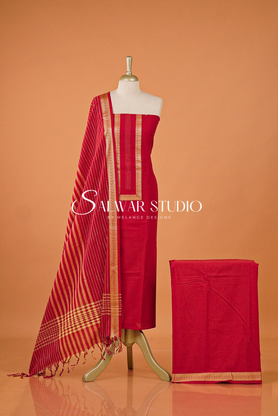 Cotton Unstitched Salwar Suit Dress Material Deep Crimson Red AC0167