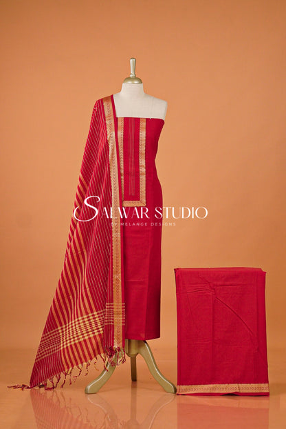 Cotton Unstitched Salwar Suit Dress Material Deep Crimson Red AC0167