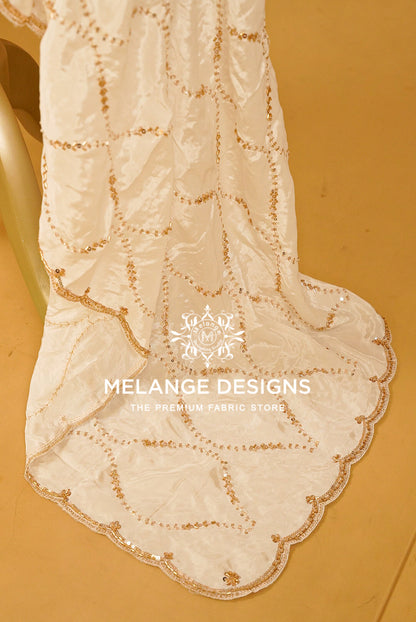 Crape Silk Embroidery Dupatta For Women White BJ0081