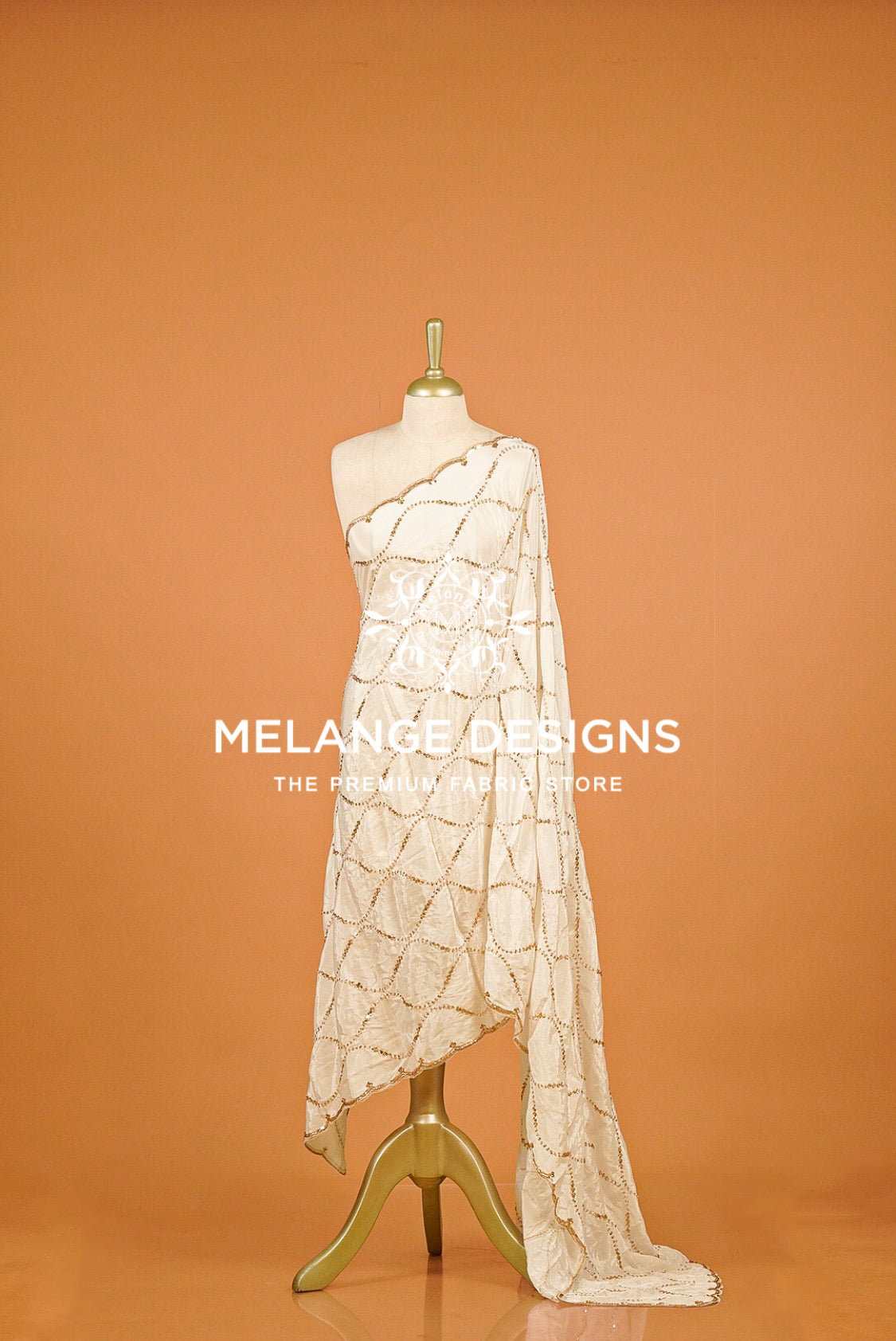 Crape Silk Embroidery Dupatta For Women White BJ0081
