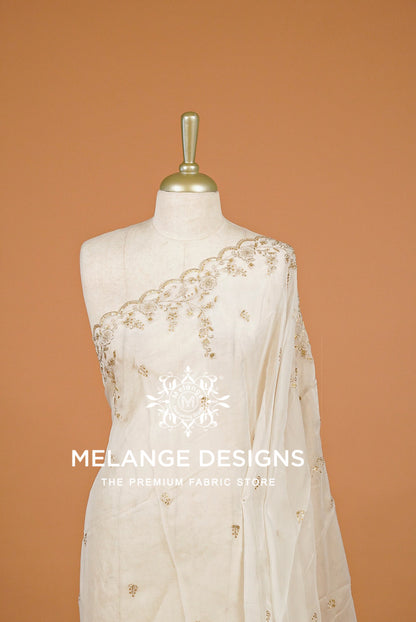 Organza Embroidery Dupatta For Women White BJ0084