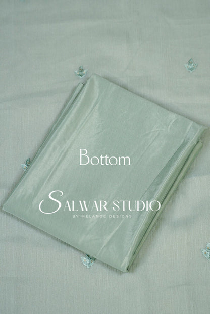 Crushed Organza Cutwork Unstitched Salwar Suit Material Pastel Mint Green Bottom.
