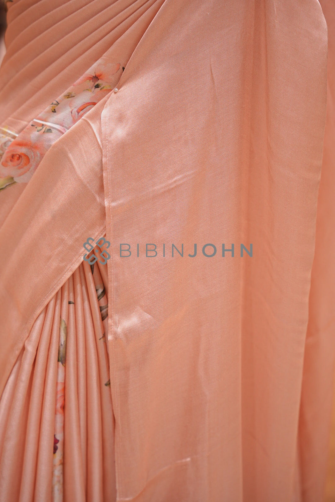 Printed Gaji Saree For Women Blush Peach side view