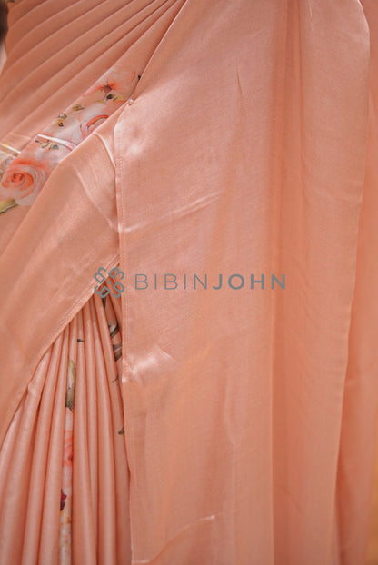Printed Gaji Saree For Women Blush Peach side view