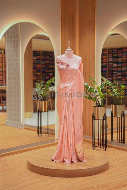 Printed Gaji Saree For Women Blush Peach