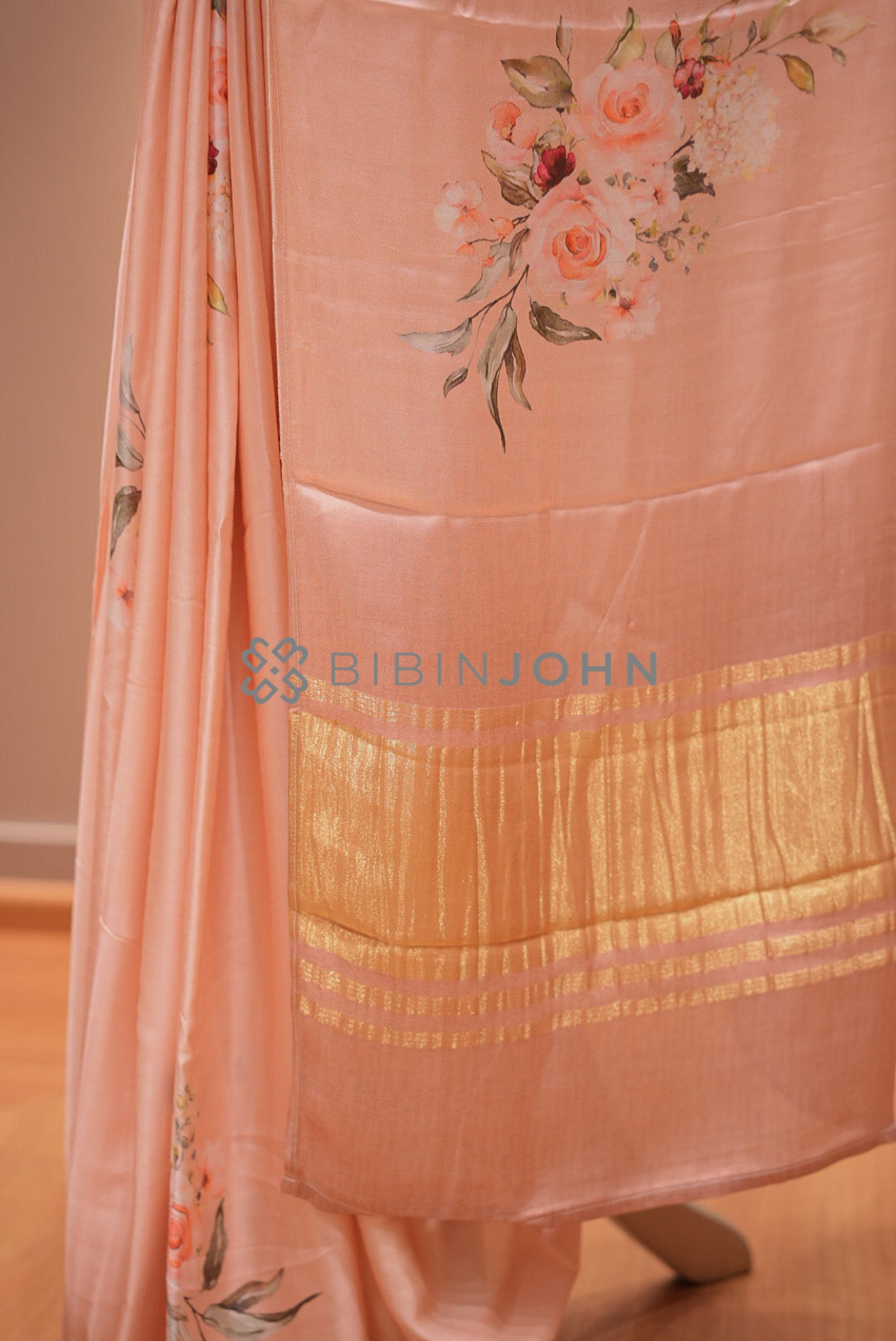 Printed Gaji Saree For Women Blush Peach pallu