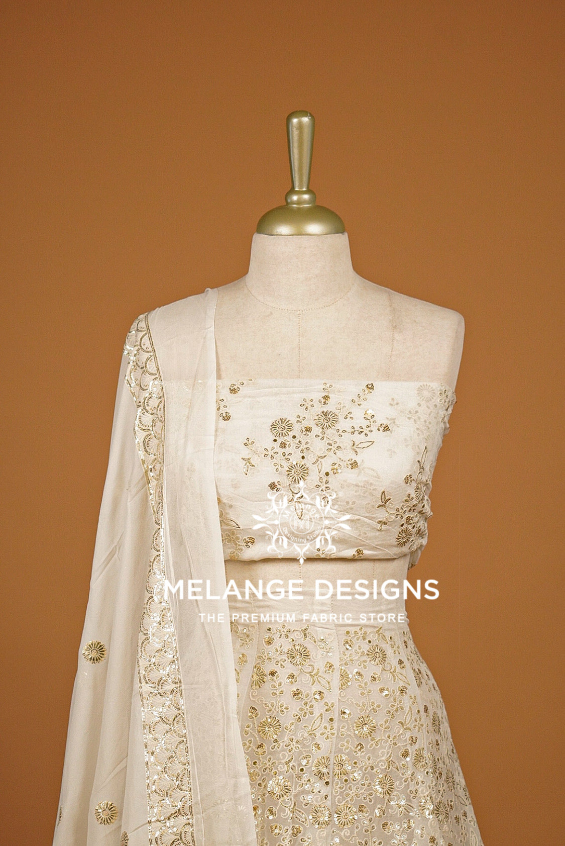 Georgette Embroidery Semi Stitched Lehenga Set Ivory