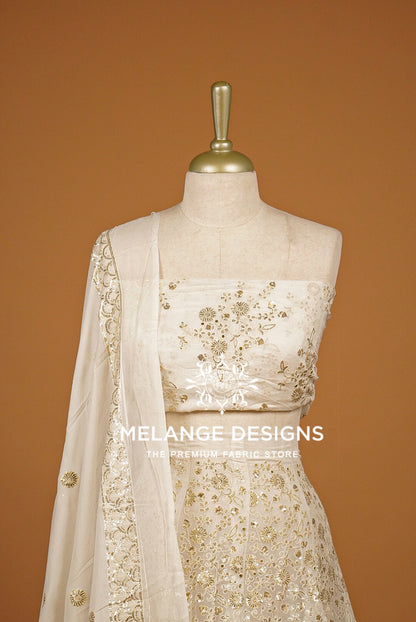 Georgette Embroidery Semi Stitched Lehenga Set Ivory