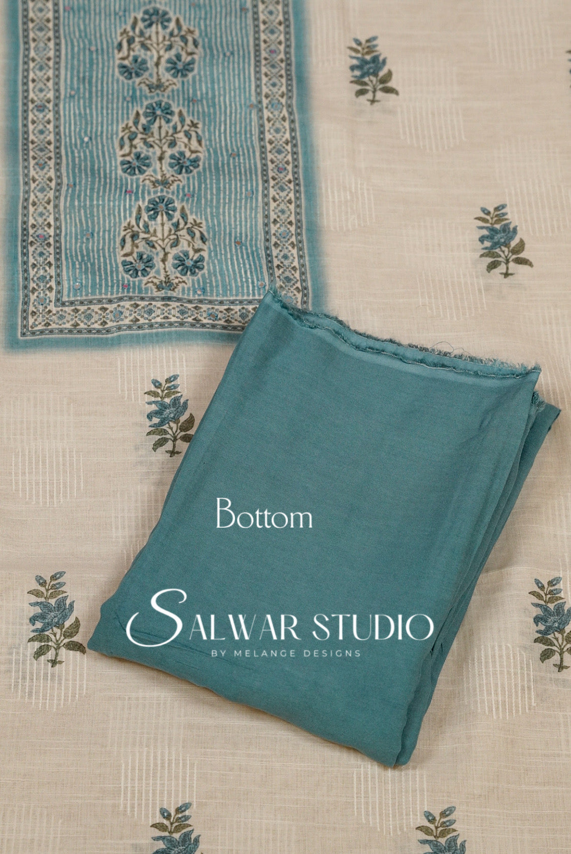 Linen Embroidery Unstitched Salwar Suit Dress Material Off White With Blue AC0291