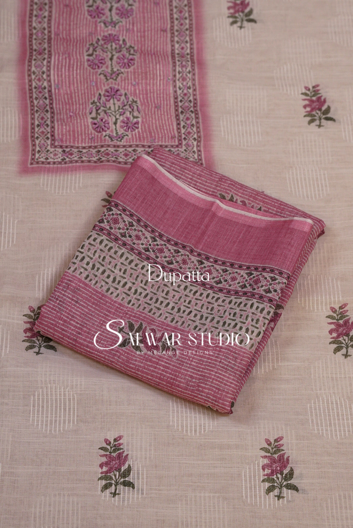 Linen Embroidery Unstitched Salwar Suit Dress Material Off White With Pink AC0292
