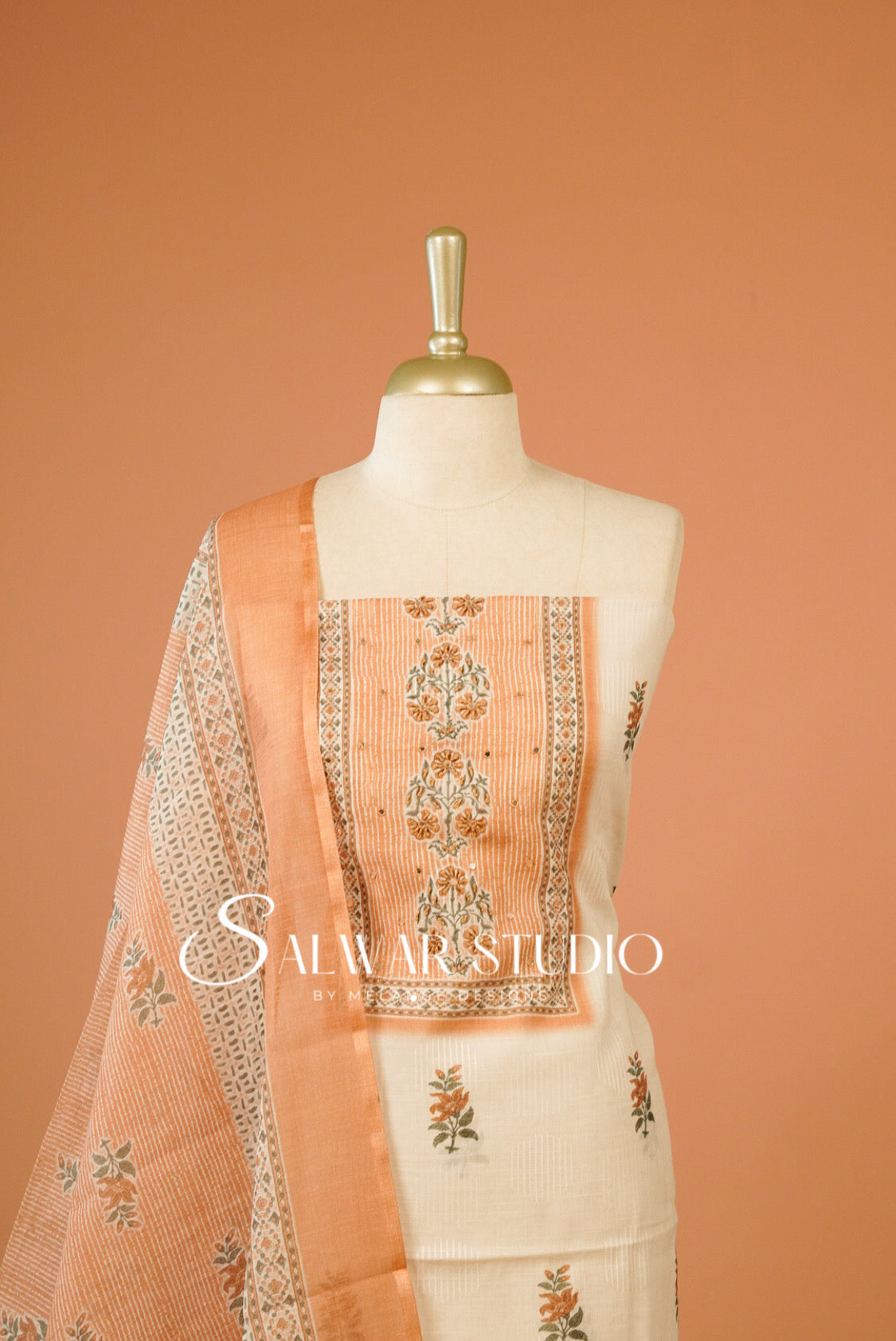 Linen Embroidery Unstitched Salwar Suit Dress Material Close UP