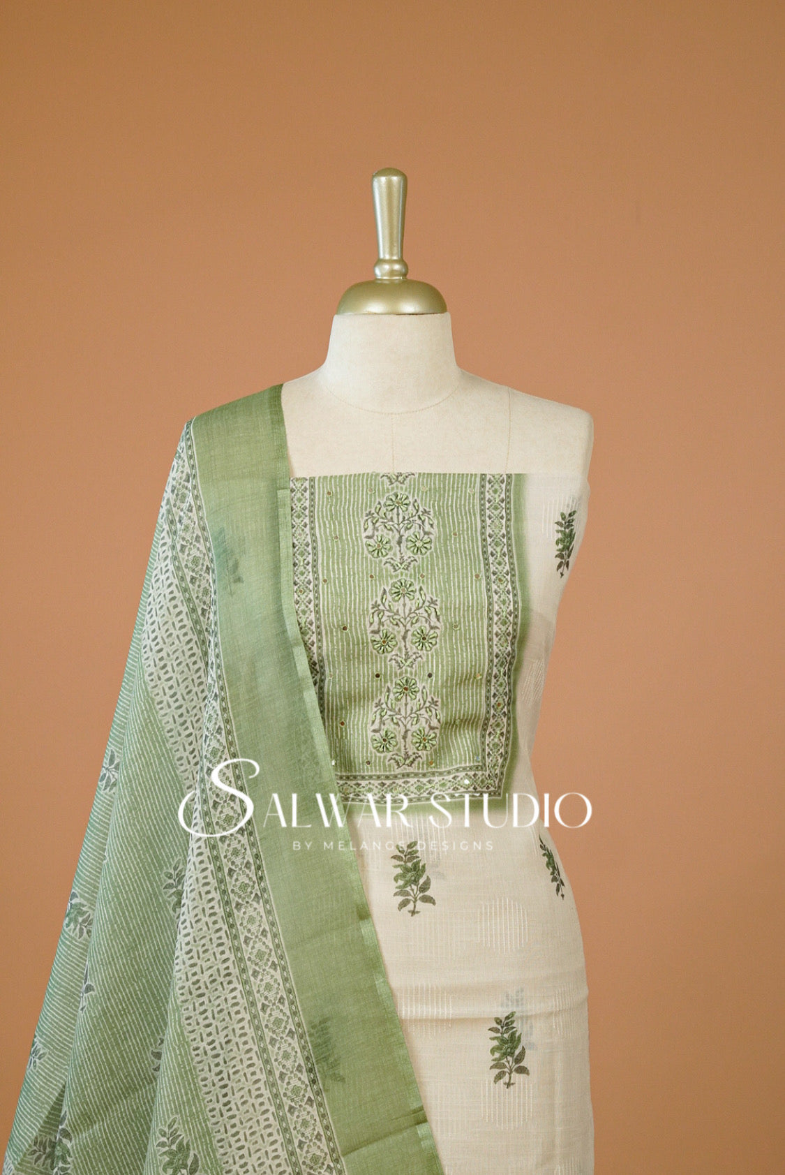 Linen Embroidery Unstitched Salwar Suit Dress Material Close Up