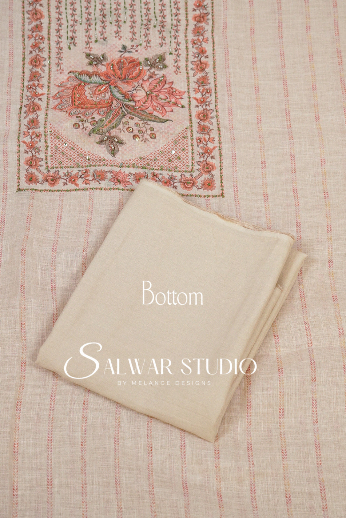 Linen Embroidery Unstitched Salwar Suit Dress Material Cream Bottom