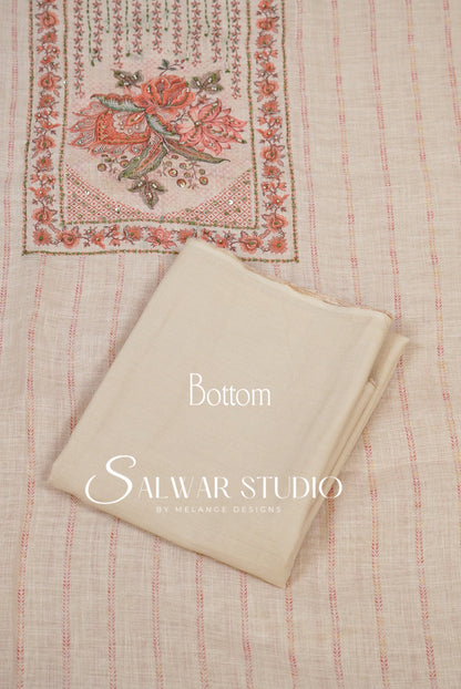 Linen Embroidery Unstitched Salwar Suit Dress Material Cream Bottom