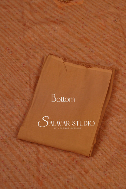 Linen Embroidery Semi Stitched Salwar Suit Dress Material Apricot Peach AC0225