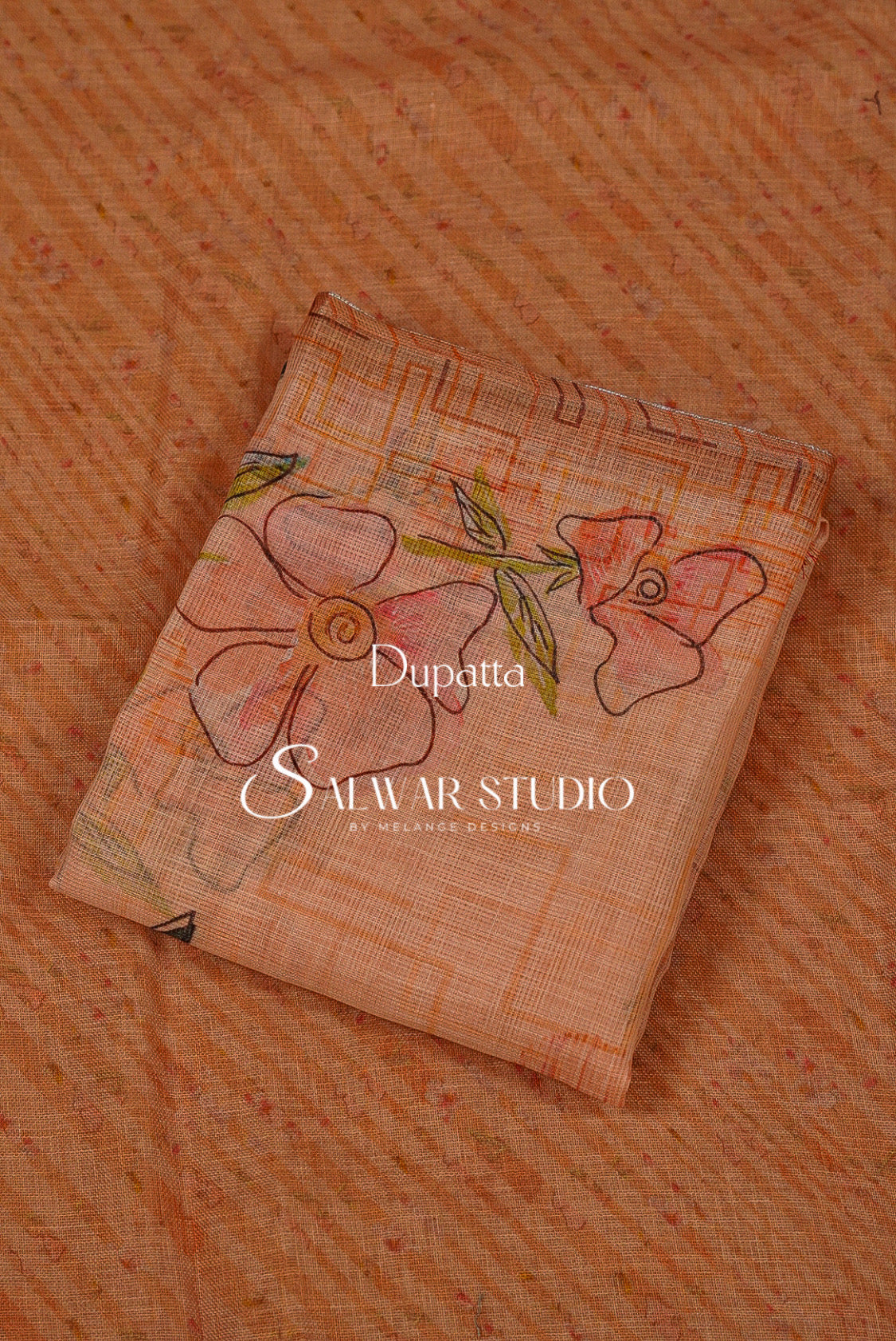 Linen Embroidery Semi Stitched Salwar Suit Dress Material Apricot Peach AC0225