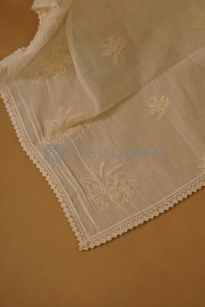 Mul Cotton Embroidery Dupatta For Women side view.