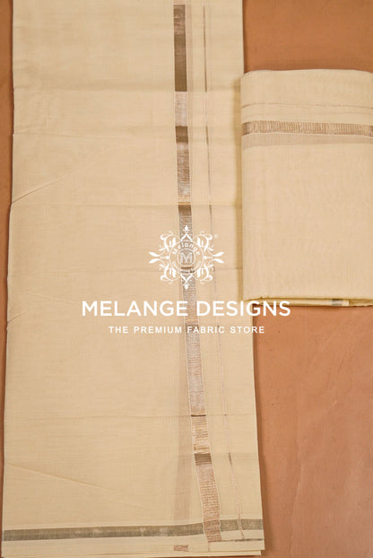 Premium Cotton Dhoti for Men Off-White with  Metallic Zari  Border 