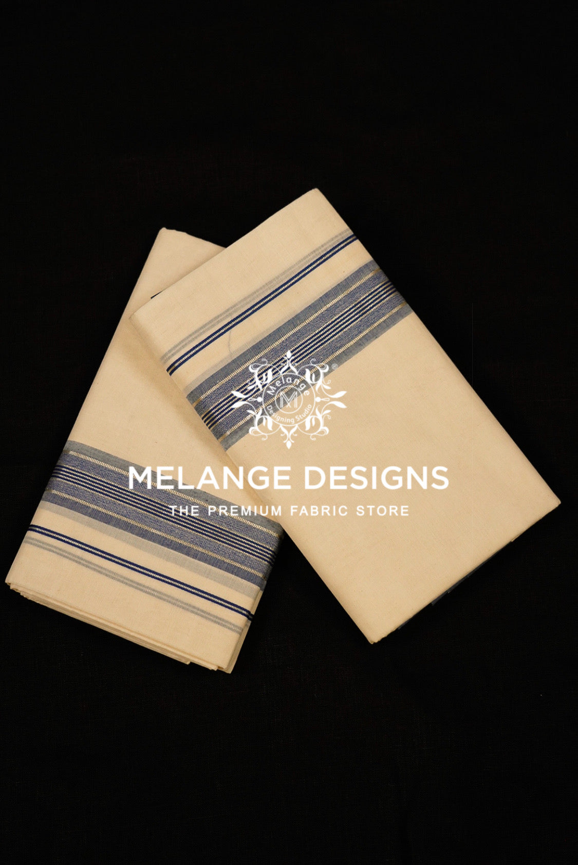 Premium Cotton Dhoti for Men Off-White with Navy blue .