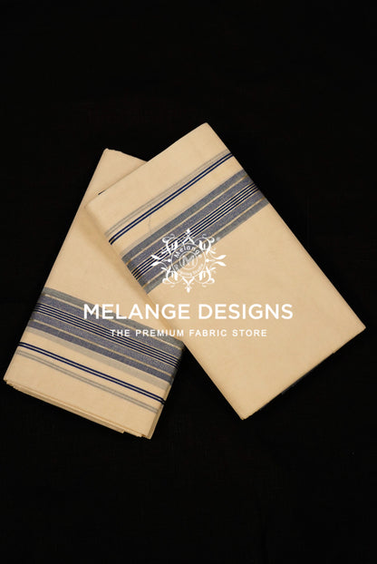 Premium Cotton Dhoti for Men Off-White with Navy blue .
