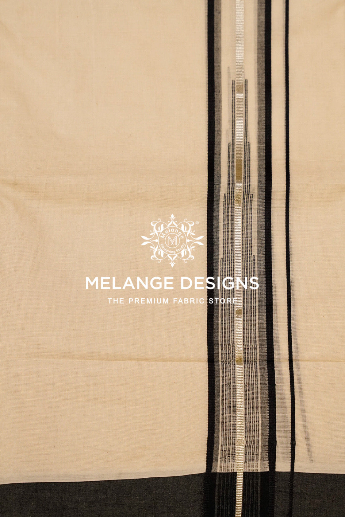 Premium Cotton Dhoti For Men Off White with Black and Silver-Grey  Close View.