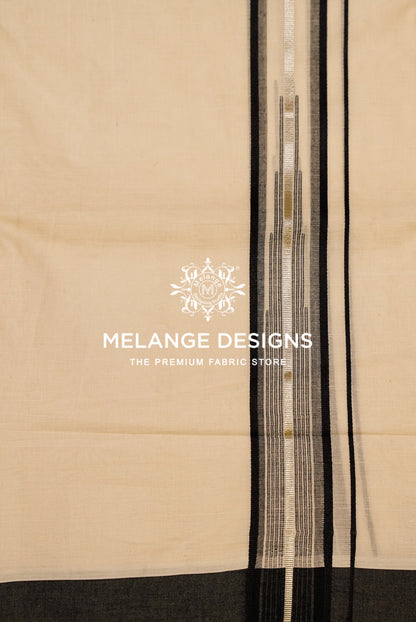 Premium Cotton Dhoti For Men Off White with Black and Silver-Grey  Close View.