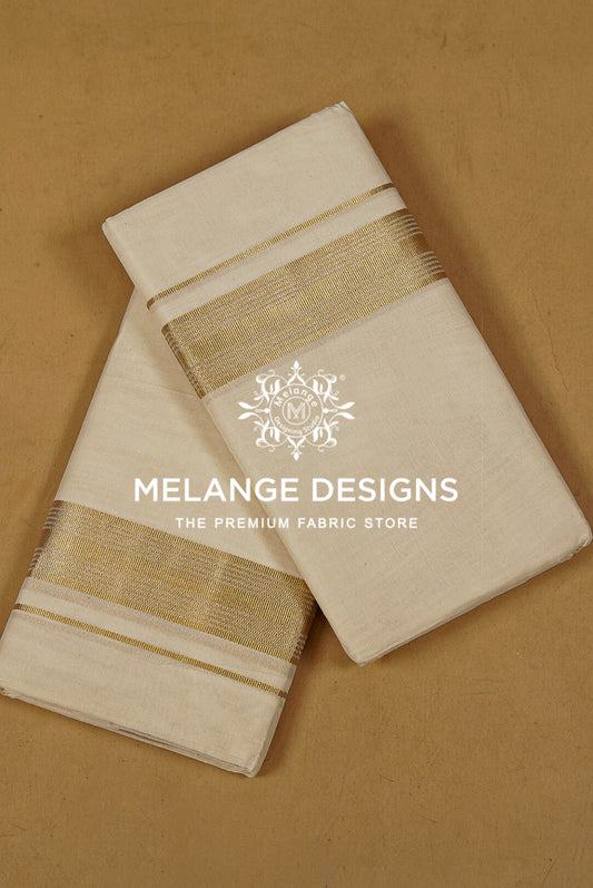 Two folded cream-colored fabric pieces with metallic gold stripes.