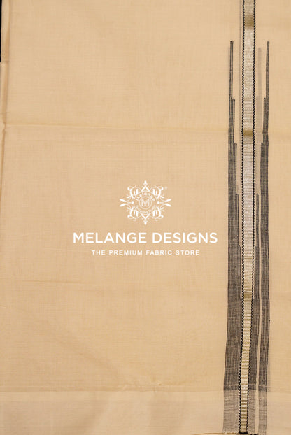 Premium Cotton Dhoti For Men Off White with Black Grey and Silver-Grey linear border Close View.