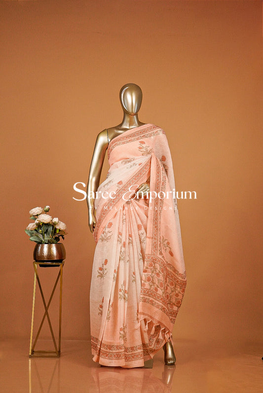 Printed Art Linen Saree For Women
