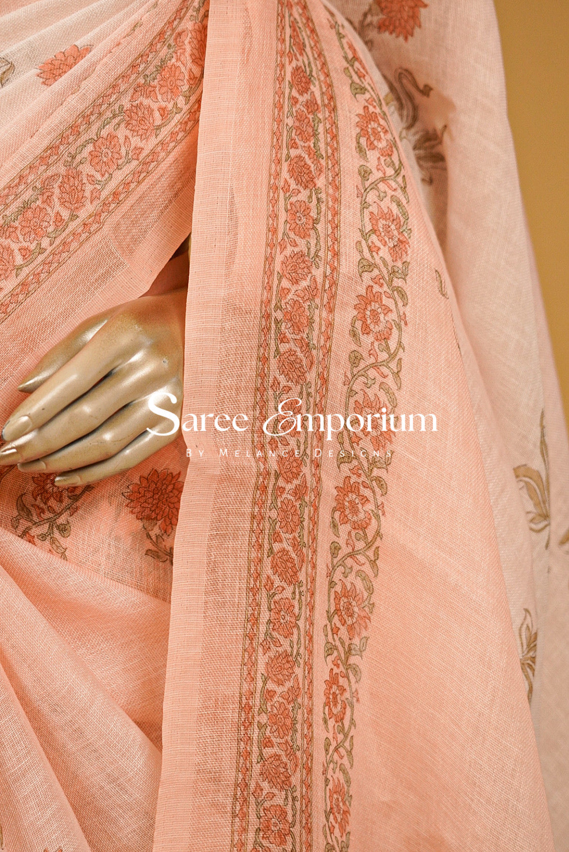 Printed Art Linen Saree For Women