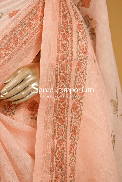 Printed Art Linen Saree For Women