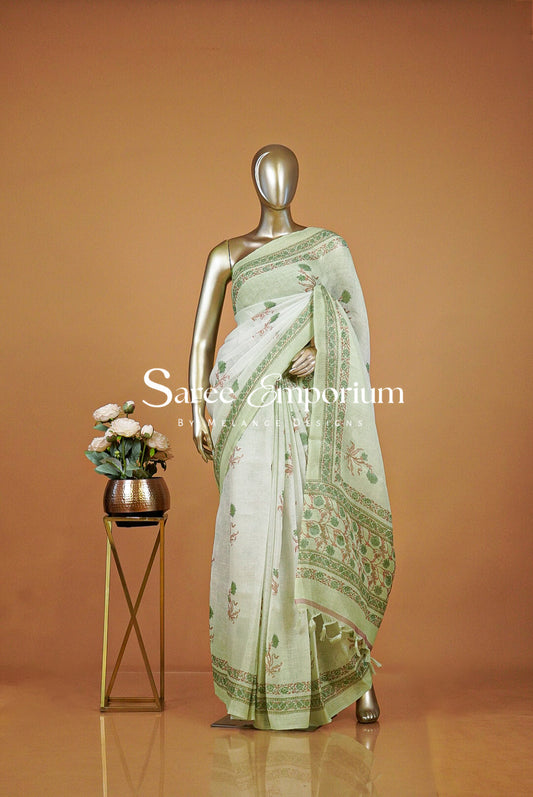 Printed Art Linen Saree For Women 