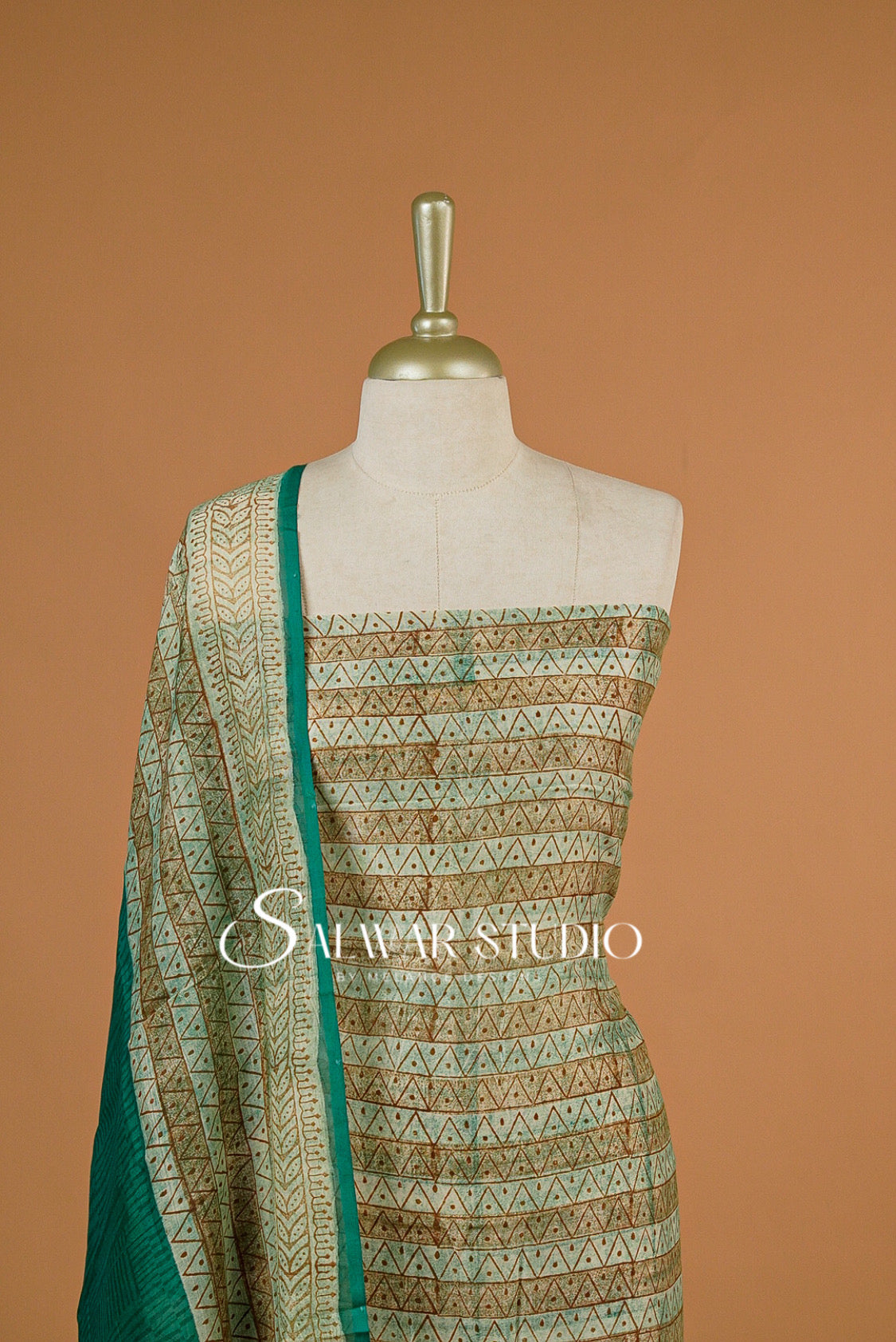 Printed Chanderi Unstitched Salwar Suit Dress Material Sea Green AC0203