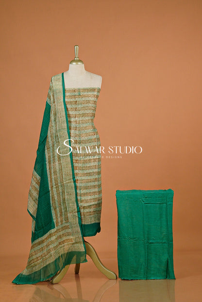Printed Chanderi Unstitched Salwar Suit Dress Material Sea Green AC0203