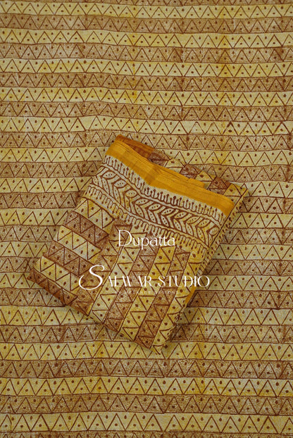 Printed Chanderi Unstitched Salwar Suit Dress Material Yellow AC0205