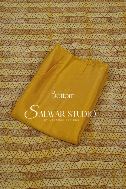 Printed Chanderi Unstitched Salwar Suit Dress Material Yellow AC0205