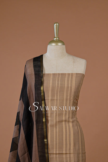 Printed Chanderi Unstitched Salwar Suit Dress Material Pale Peach With Pastel Brown AC0222