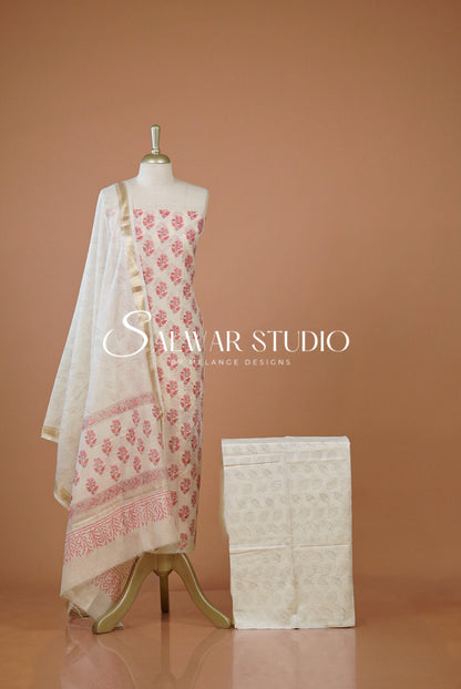 Printed Chanderi Unstitched Salwar Suit Dress Material Front View