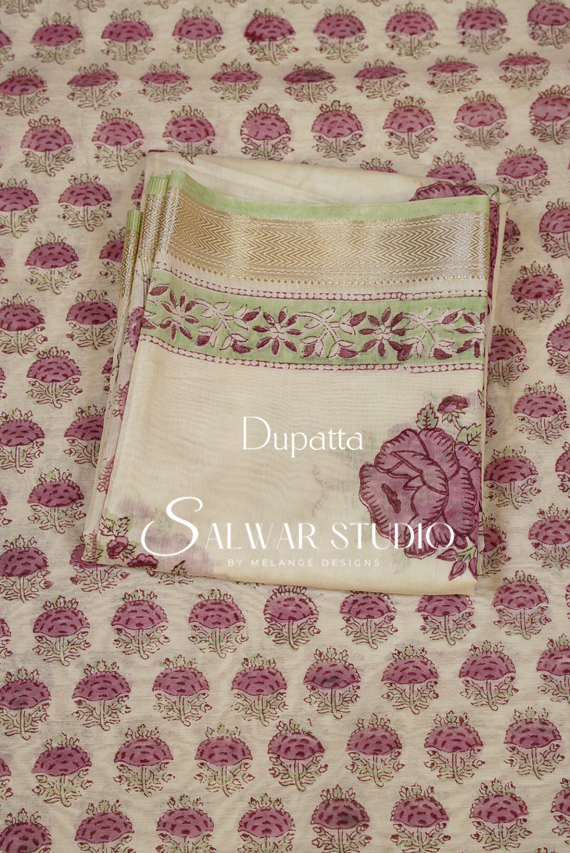 Printed Chanderi Unstitched Salwar Suit Dress Material  Off White Dupatta
