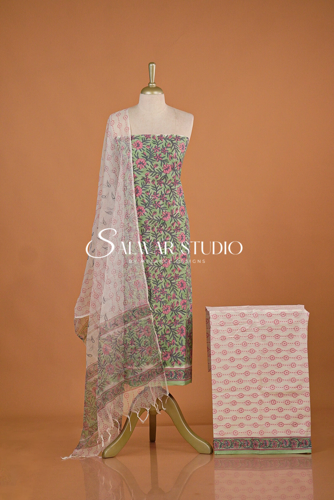 Printed Cotton Unstitched Salwar Suit Dress Material Mint Green AC0170